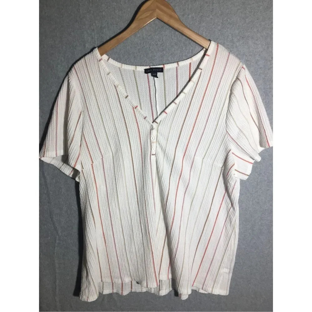 Womens Lane Bryant Blouse White Stripes Casual Cute Summer Spring Boho Beachy